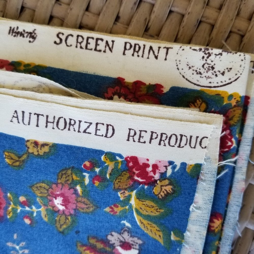 Authorized Reproducible Screen Print Floral Fabric - Blue